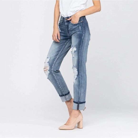 Judy Blue Boyfriend Fit Bleach Splatter Destroyed Jeans - Size 28 - Picture 2 of 9